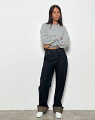 Mid Rise Turn Up Straight Jeans in Indigo