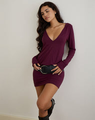 Mihiro Plunge Mini Dress in Deep Purple