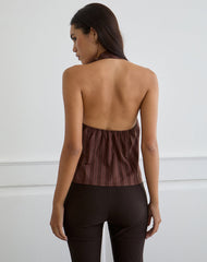 Mikanu Button Down Blouse in Stripe Brown