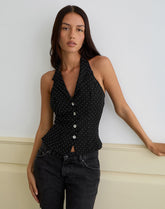 Mikanu Halterneck Blouse in Dimante Tailoring Black