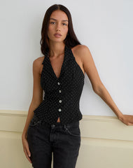 Mikanu Halterneck Blouse in Dimante Tailoring Black