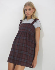 Mikayla Mini Dress in Burgundy and Blue Check