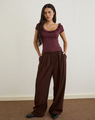 Mitali Top with Ruffle in Pointelle Burgundy