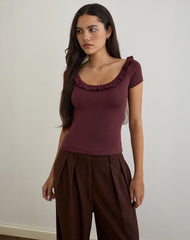 Mitali Top with Ruffle in Pointelle Burgundy