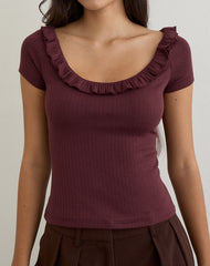 Mitali Top with Ruffle in Pointelle Burgundy