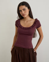 Mitali Top with Ruffle in Pointelle Burgundy