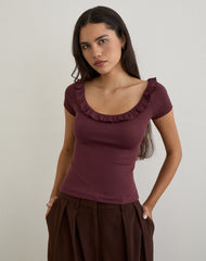 Mitali Top with Ruffle in Pointelle Burgundy