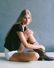 Monia Plunge Top in Pointelle Black