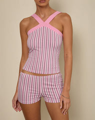 Myer Wide Strap Halterneck Top in Pinstripe Pink