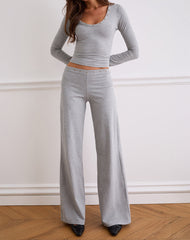 Dorala Low Rise Trousers with Eyelets in Grey Marl