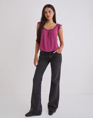 Merisso Scoop Neck Keyhole Top Daco in Rose Burgundy