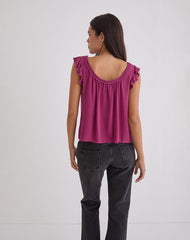 Merisso Scoop Neck Keyhole Top Daco in Rose Burgundy