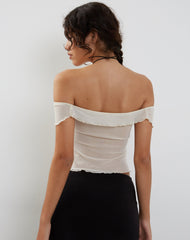 Nabil Bardot Top in Mesh Cream