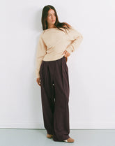 Nala Wide Pleated Trouser in Dark Brown Pinstripe