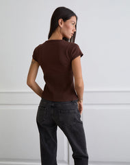 Nalo Short Sleeve Cardi in Dark Brown