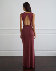 Namra Cowl Neck Maxi Dress in Cupro Burgundy