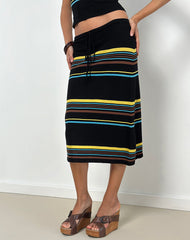 Amalia Midi Skirt in Black with Brown and Blue Stripes