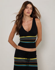 Natcha Vest Top in Black with Brown and Blue Stripes
