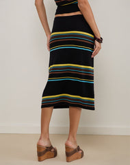 Amalia Midi Skirt in Black with Brown and Blue Stripes