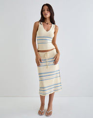 Natcha Vest Top in Cream with Blue and Grey Stripes