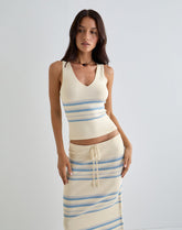 Natcha Vest Top in Cream with Blue and Grey Stripes