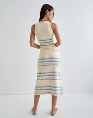 Amalia Midi Skirt in Cream with Blue and Grey Stripes