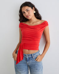 Neida Drape Top in Cupro Red