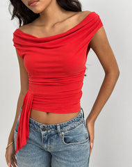 Neida Drape Top in Cupro Red