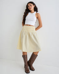 Neleta Midi Skirt in Poplin Lemon