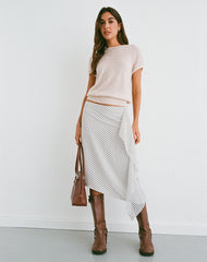 Neza Midi Skirt in White Basic Polka Black