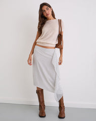 Neza Midi Skirt in White Basic Polka Black