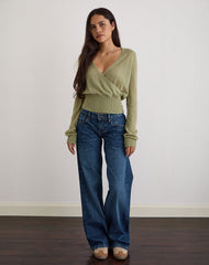 Nilza Wrap Top in Knit Sage Green