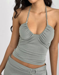 Nina Beaded Halter Top in London Fog