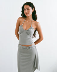 Nina Beaded Halter Top in London Fog