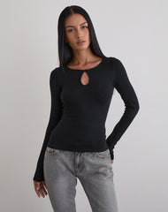 Nique Long Sleeve Top in Thick Rib Black