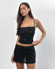 Olsa Mini Skirt in Flower Broderie Black