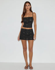 Olsa Mini Skirt in Flower Broderie Black