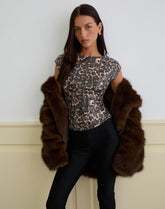 Noera Backless Top in Leopard Sequin Brown