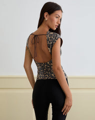 Noera Backless Top in Leopard Sequin Brown