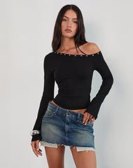 Noraba One Shoulder Top in Black with Eyelets