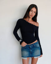 Noraba One Shoulder Top in Black with Eyelets