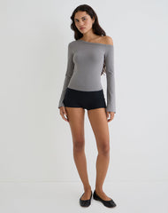 Noraba One Shoulder Top in Grey with Eyelets