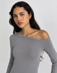 Noraba One Shoulder Top in Grey with Eyelets