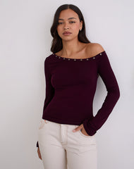 Noraba One Shoulder Top in Red Wood with Eyelets