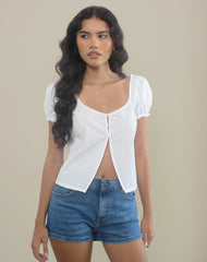 Norya Puff Sleeve Top in Poplin White