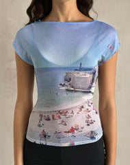 Nova Top in Printed Mesh Cote D'Azur Blue Graphic