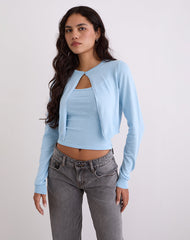 Nuha Ribbed Cropped Cardigan in Blue