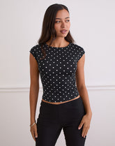 Nova Top in Black Polka Jersey