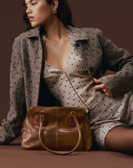 Lirena Longline Coat in Polka Brown