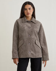 Orson Jacket in Faux Suede Olive Grey